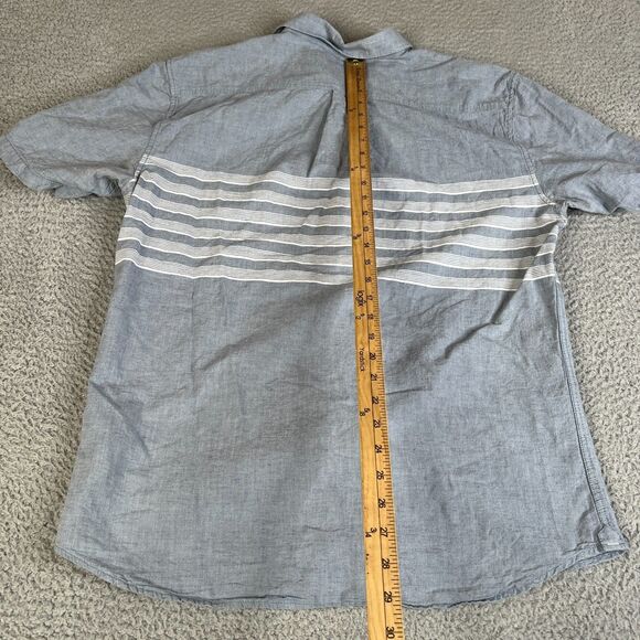 Vans Off The Wall Mens XL Blue White Striped Button Up Short Sleeve Surf Skate - Picture 6 of 10